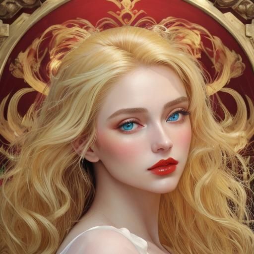 Bombshell in Red Gown: Oil Painting Portrait