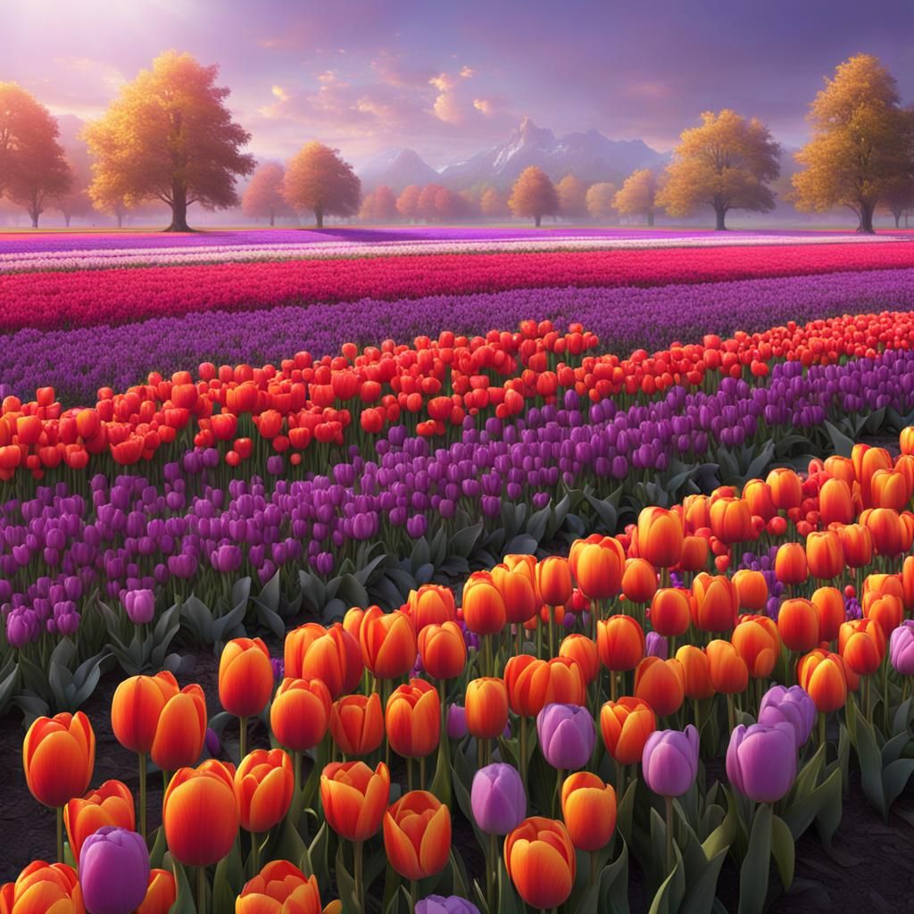 A beautiful field of tulips like in Holland and they are lin...