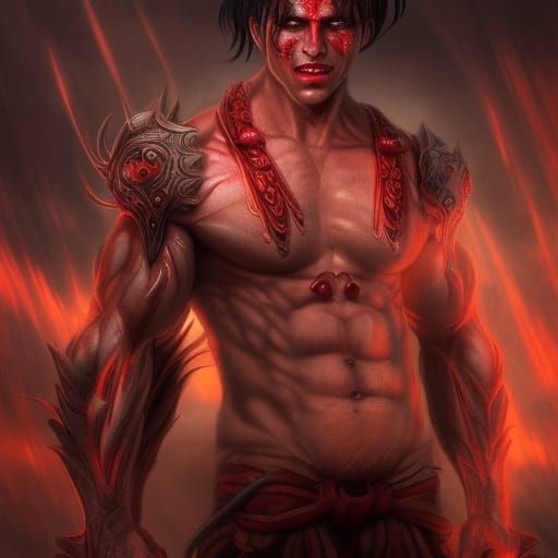 Handsome muscular male incubus glowing red eyes