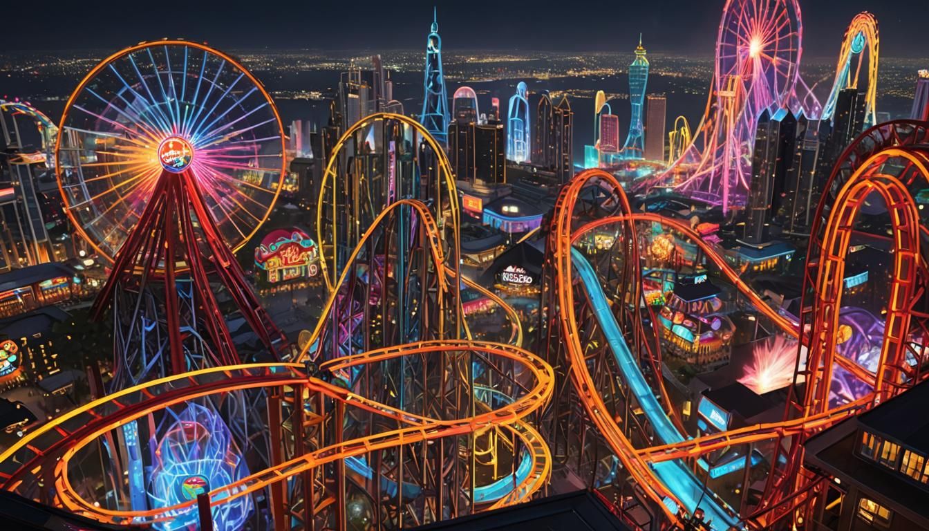 futuristic theme park buzzes with energy like a neon-lit metropolis of thrills.Laughter echoes from the ...  by @undefined