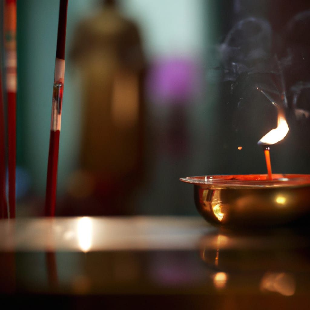 Glimmering Spiritual Temple with Sanskrit Mantra