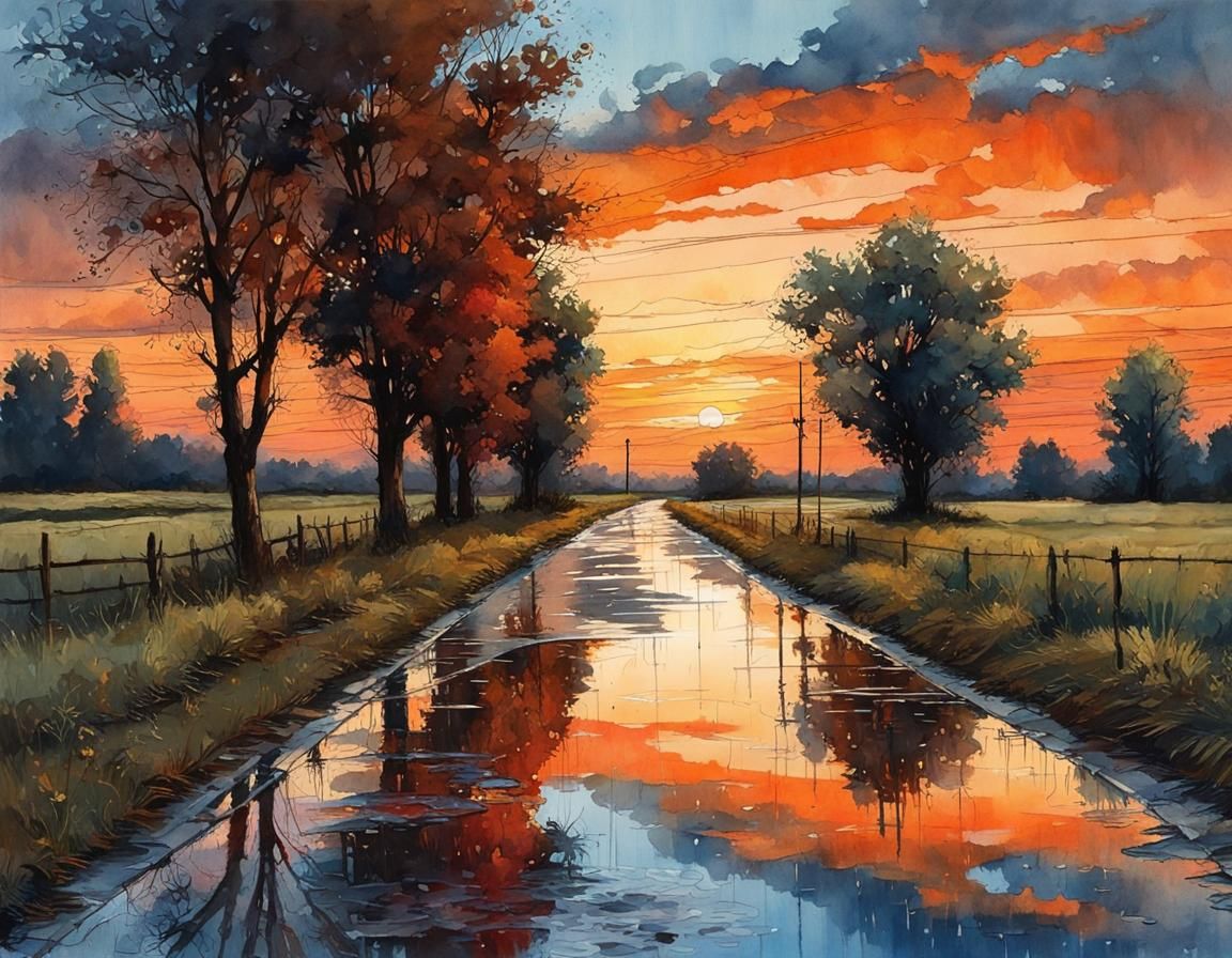 Country road sunset - AI Generated Artwork - NightCafe Creator