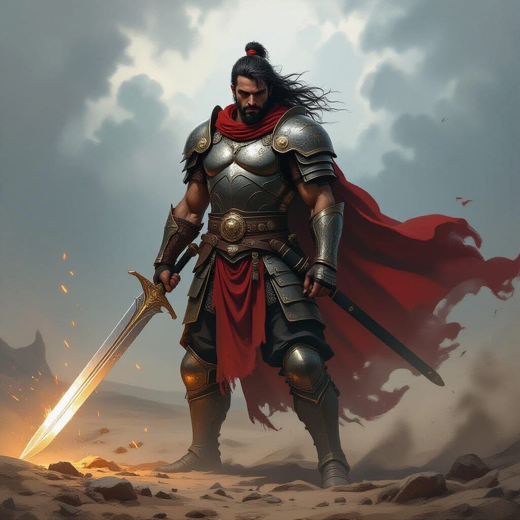 Unwavering Warrior on Desolate Battlefield