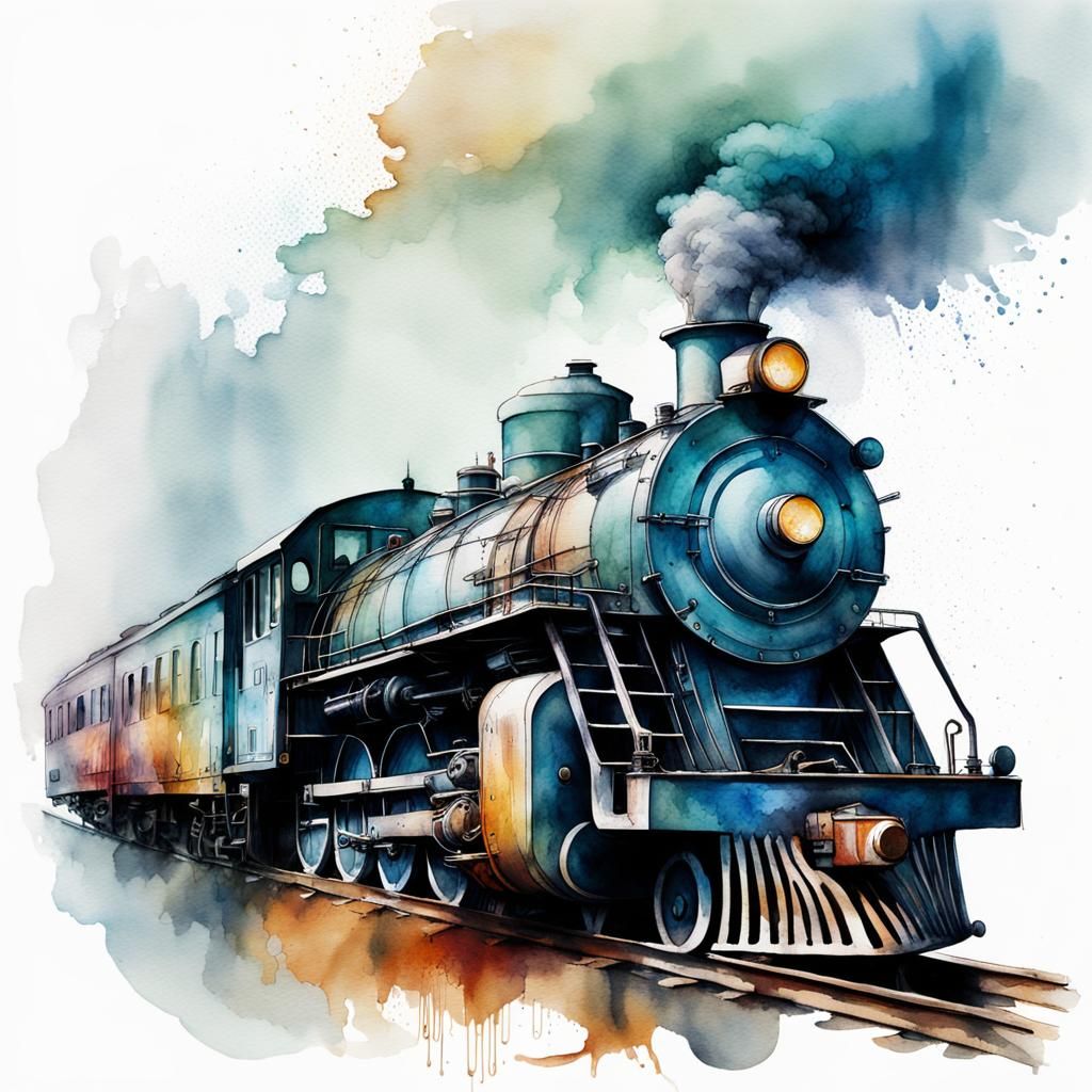 Watercolor train - AI Generated Artwork - NightCafe Creator