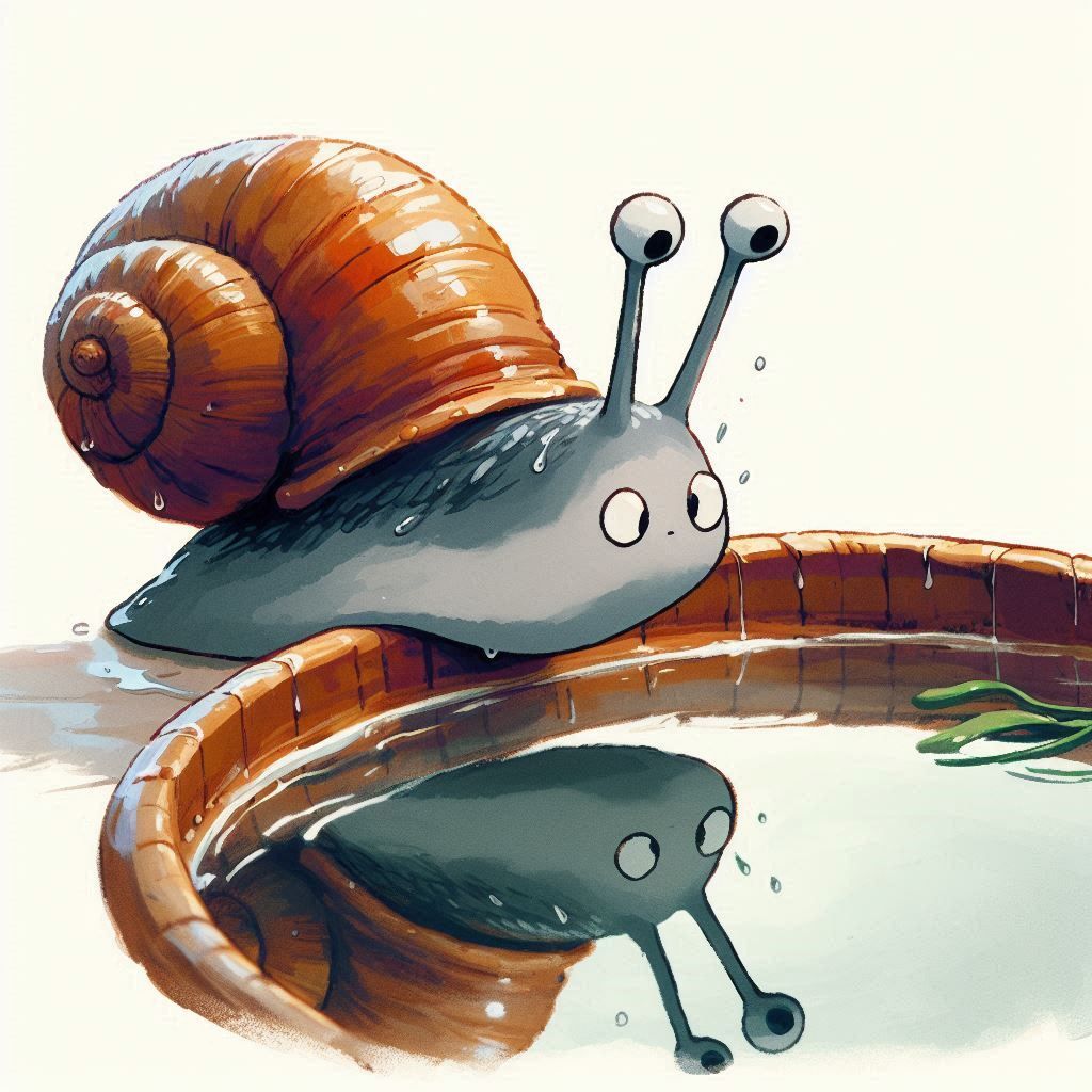 curious snail's reflection