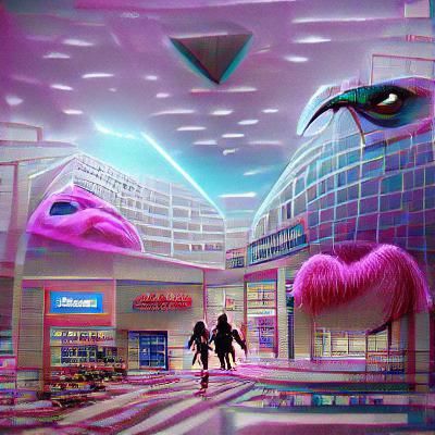 Synthwave shopping mall surrealism