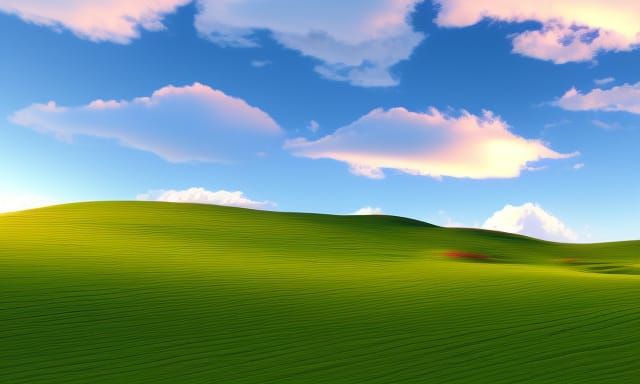 Windows XP Hill background, sunset, trending on Artstation Unreal Engine 3D shading shadow depth action painting 8K resolution depth of fiel...
