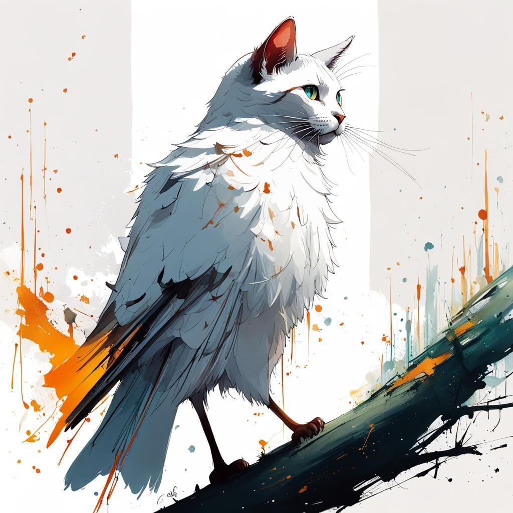 Cat Dove: Watercolor Splash Art Illustration