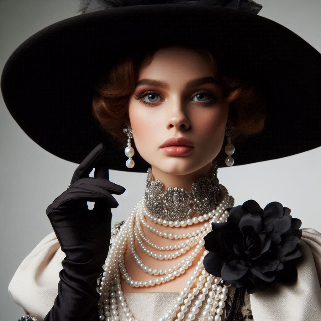 a female aristocrat wearing a large, black wide-brimmed hat ...