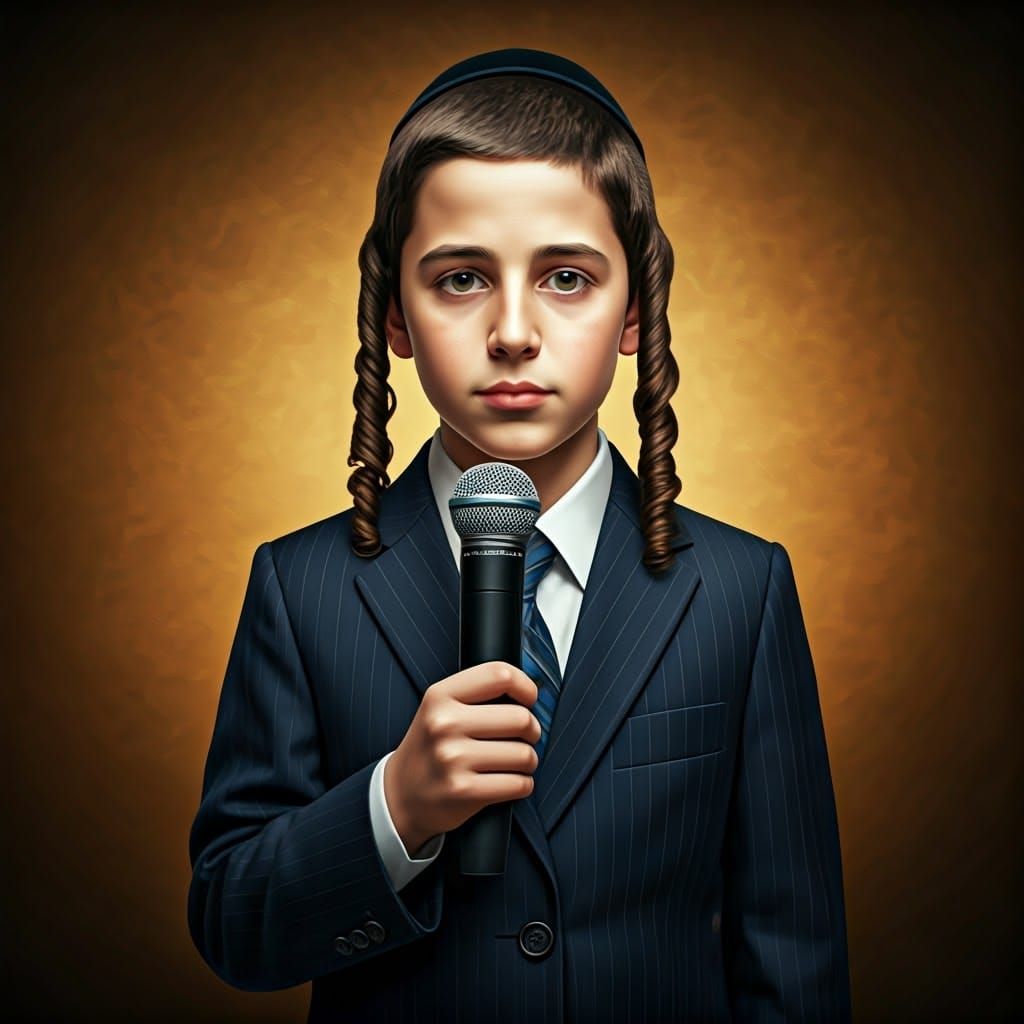 Young Hasidic Boy Embracing Inner Strength with Resolute Det...