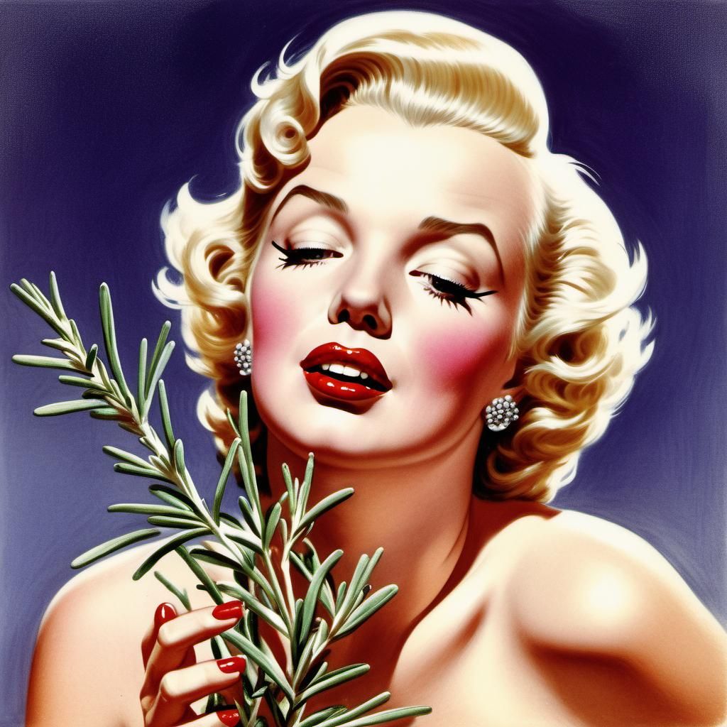 Marylin Monroe sniffing rosemary