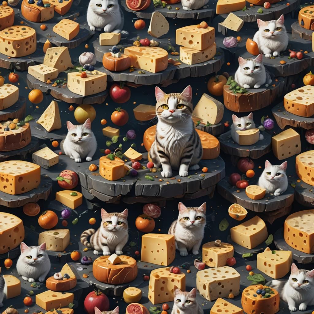Some cats and some cheese