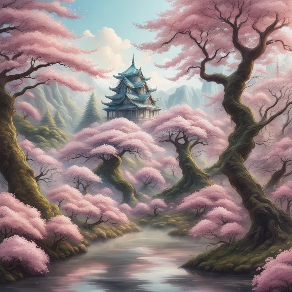 cherry blossom forest
