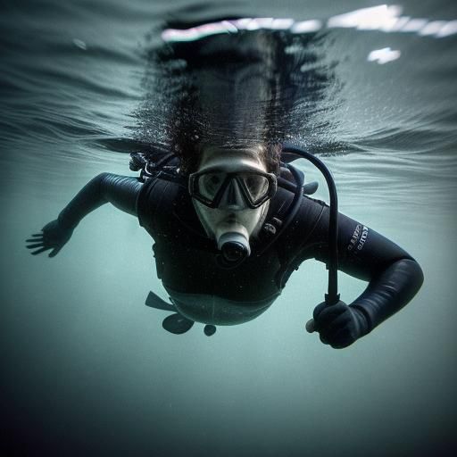 A scuba diver swimming deep in the dark waters of Loch Ness ...