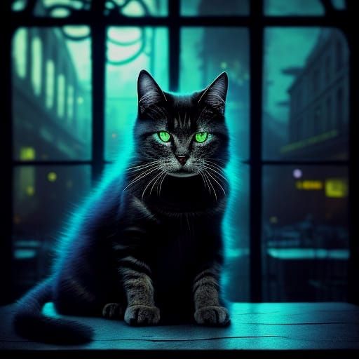 Cosmic Cat Portrait in Psychedelic Art Style