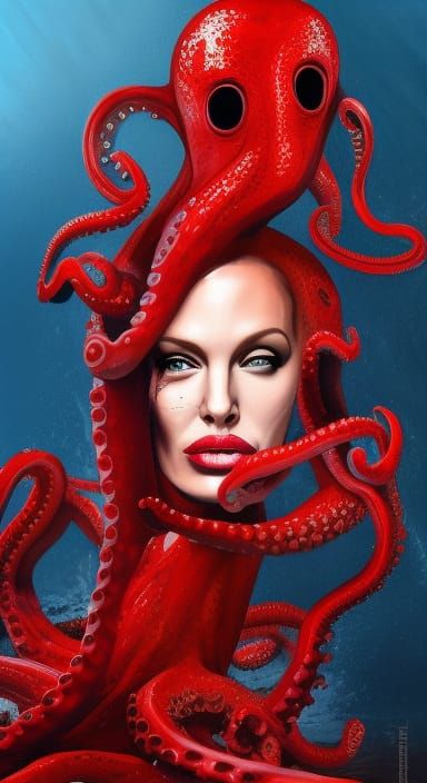 frivolous, lascivious red octopus with a latex face mask of ...
