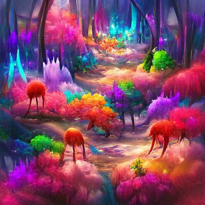 Colorful fantasy forest