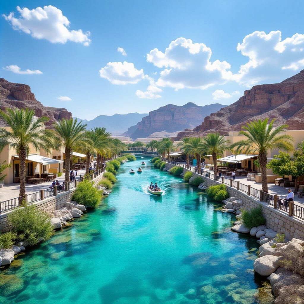 Vibrant River Scene with Waterfall, Fish, Dolphins, and Bird...