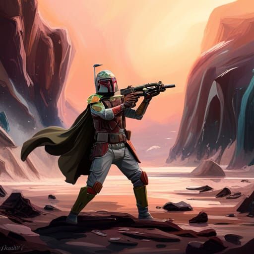 a picture of Boba Fett shooting at someone - AI Generated Artwork ...