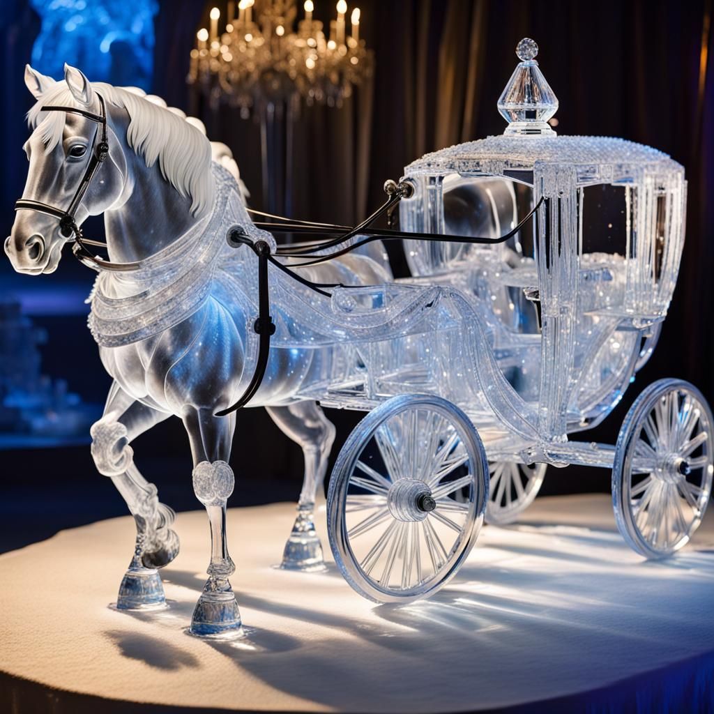 Cinderella's horse drawn carriage in sparkling transparent i...