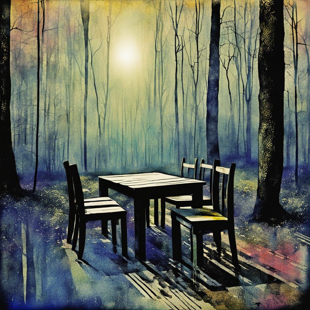 Surreal Watercolor Scene in Neon City Woods