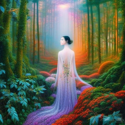 sunset-wraiths hybrid woman in vines network in warped persp...