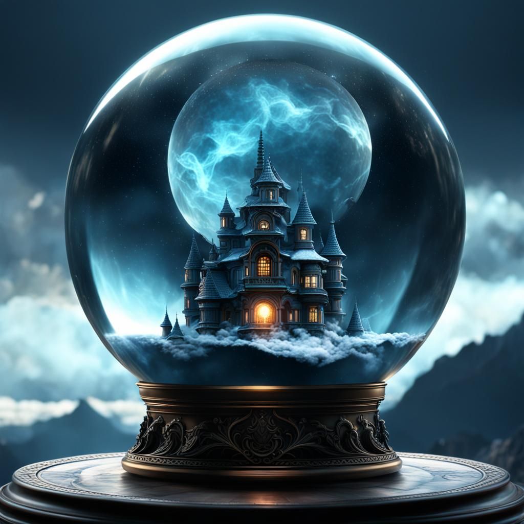 Dark castle in crystal ball