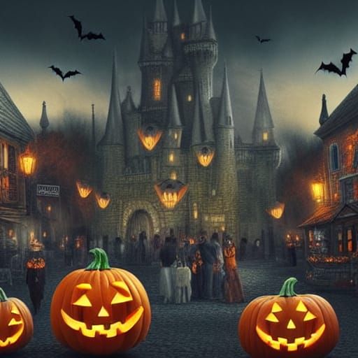 The creepy magnificent Halloween town , pumpkins , Halloween...
