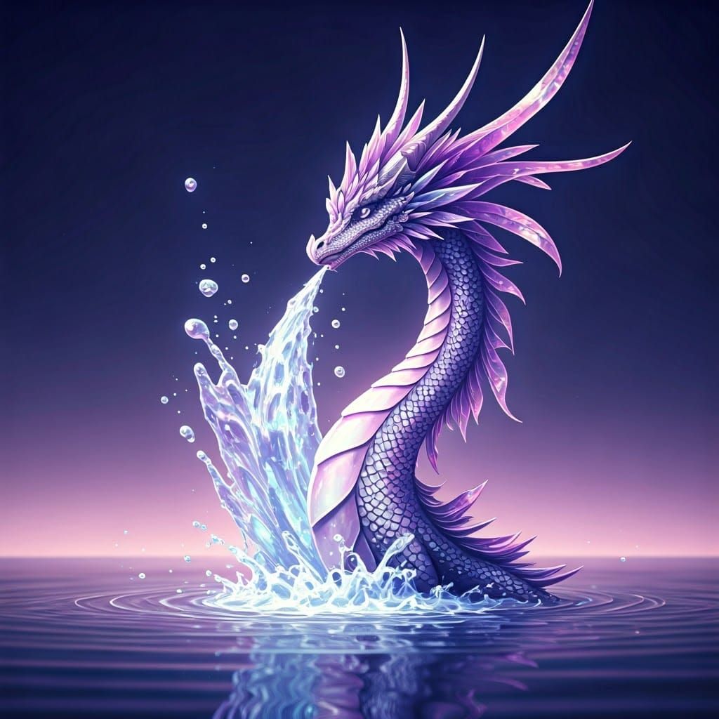 Majestic Pastel Dragon Rises from Lavender Lake