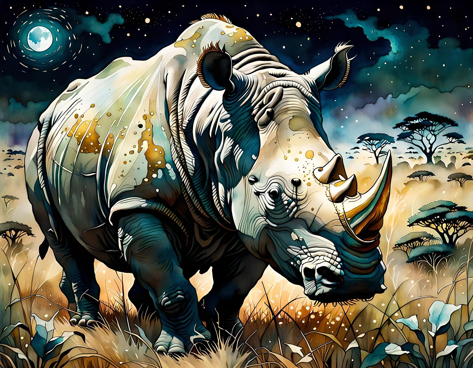 Rhino at night - AI Generated Artwork - NightCafe Creator