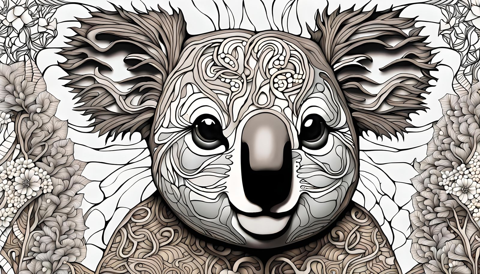 Koala, anthropometric, fraktyle wave function, Quantum Zentangle, Flora intuitive hyper adaptive whispering wood 3-manif...