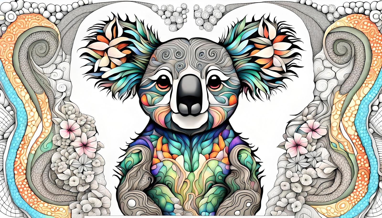 Koala, anthropometric, fraktyle wave function, Quantum Zentangle, Flora intuitive hyper adaptive whispering wood 3-manif...