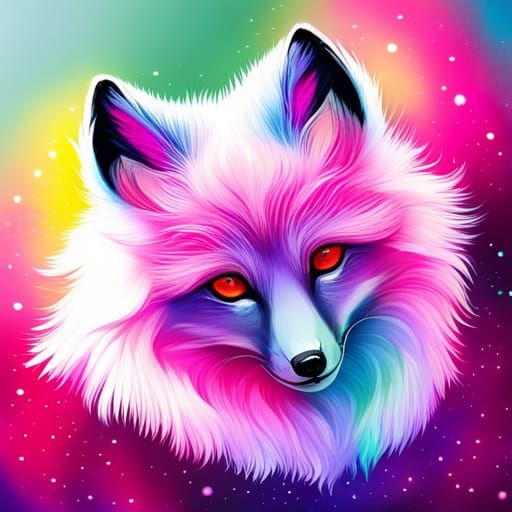 fluffy galaxy coloured fox, starry galaxy background, chibi style - AI ...