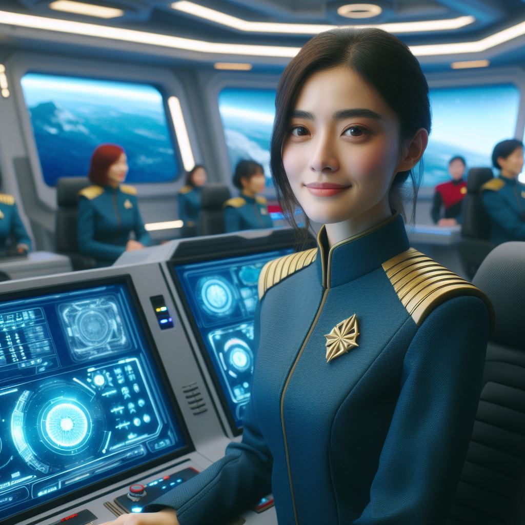A Chinese female captain of a starship with international crew.
