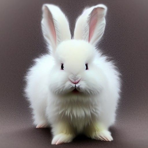 A fluffy white baby bunny with black eyes