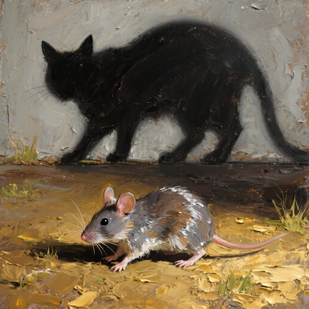 Mouse Unaware of Danger, Impasto Oil Painting
