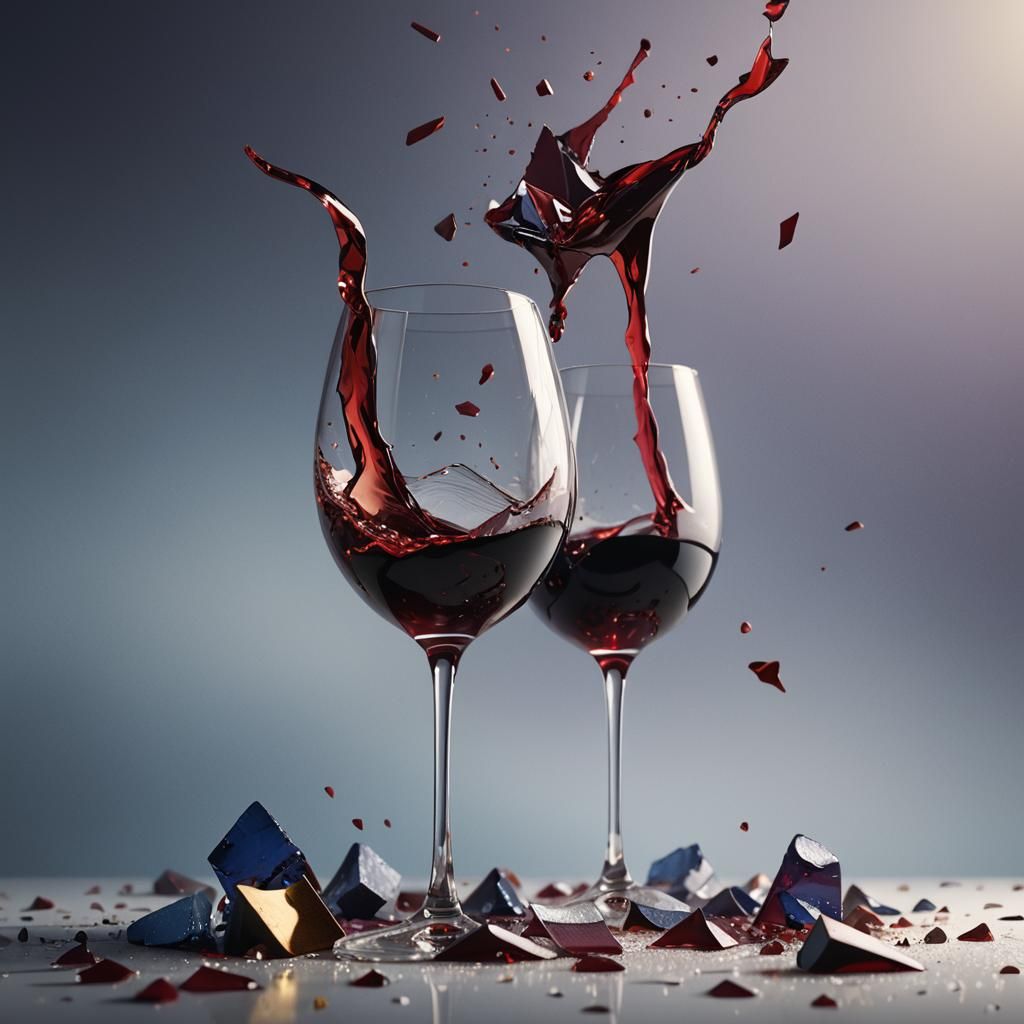Shattering Wine Glasses in Abstract Expressionism Style