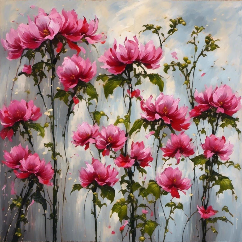 Beautiful Flower with Leaves in Creepy Cute Style