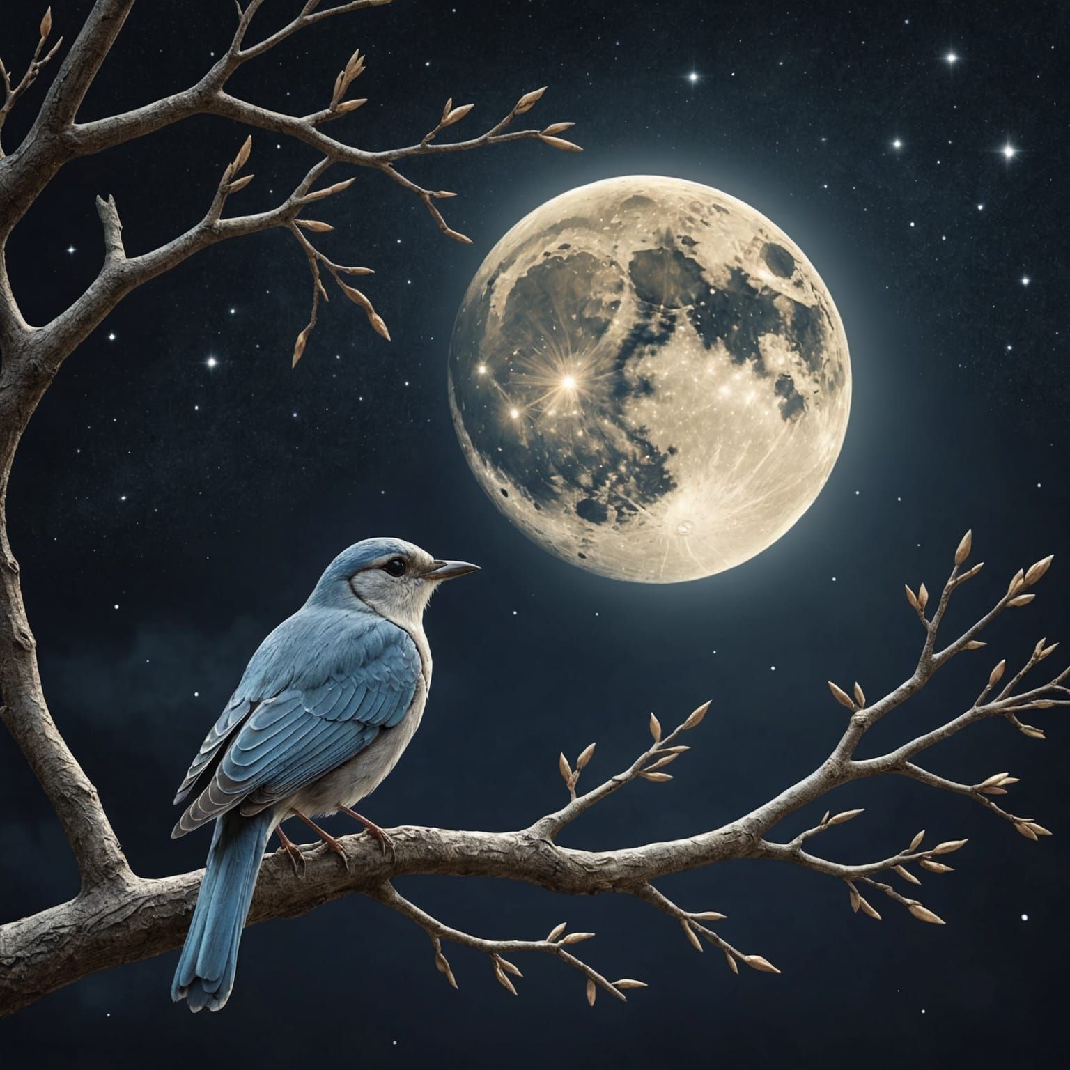Sous la lune le silence.puis la nuit. Et là bas,sur la branc...