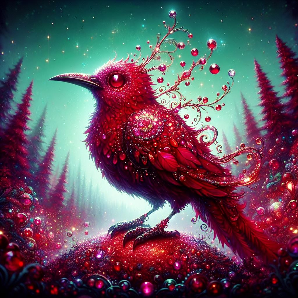 Red jeweled bird