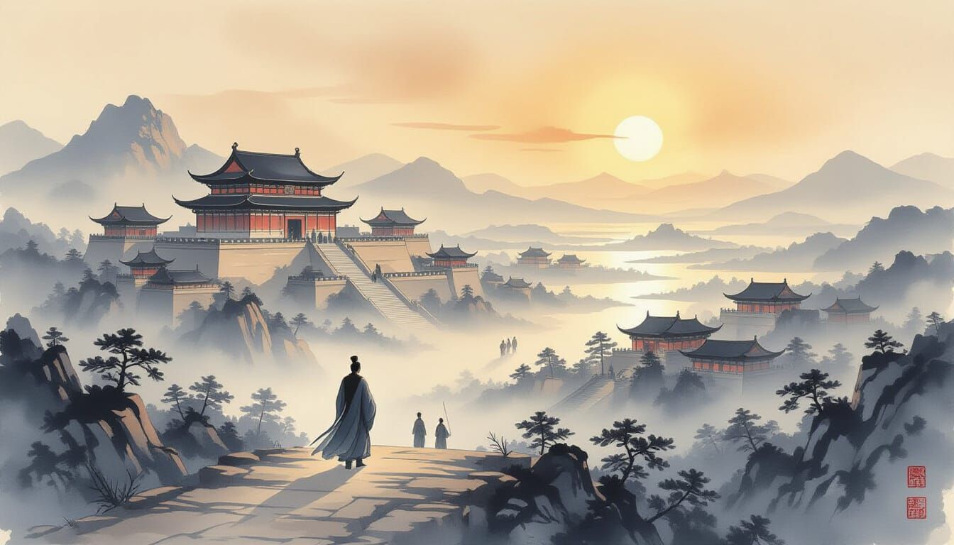 Qin Shi Huang's Grand Imperial Tour in Ink Wash Style