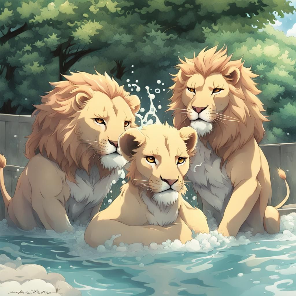lions bathing