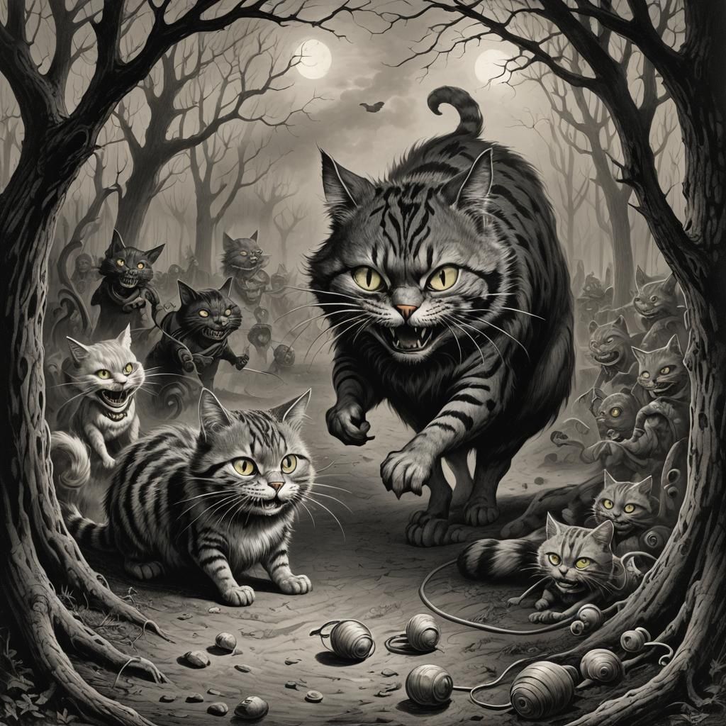 Alice at the drive in roping a Cheshire cat humorous