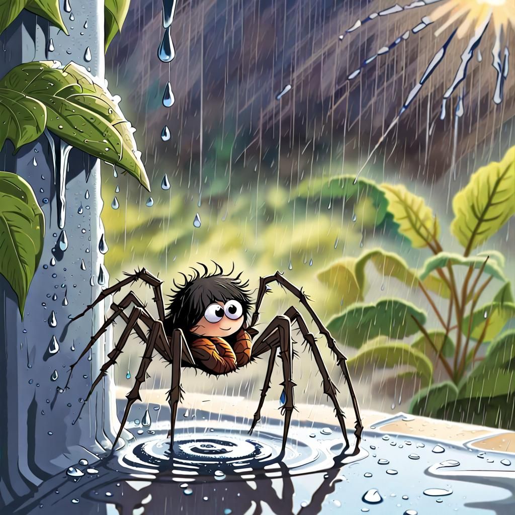 The itsy bitsy spider climbed up the water spout.
Down came ...