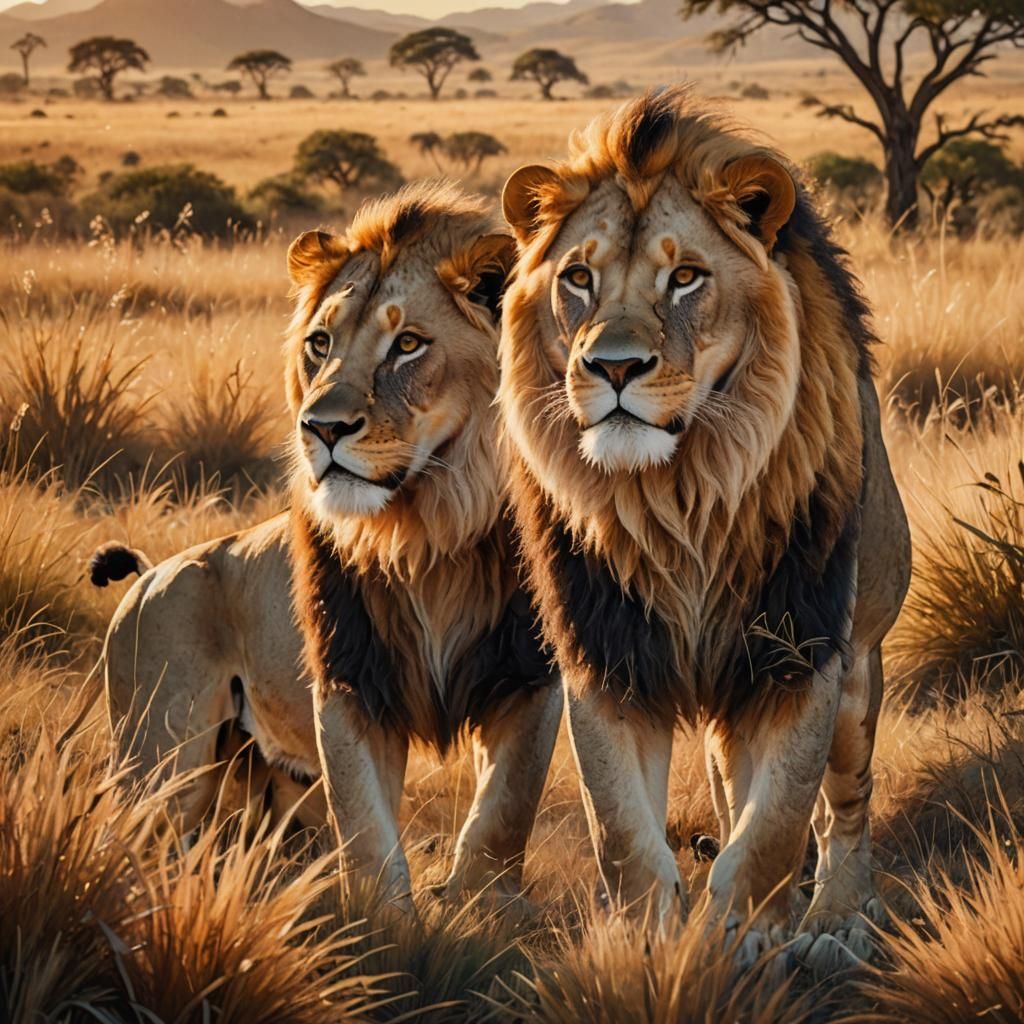 Lion and Lioness in Savannah: Digital Matte Painting