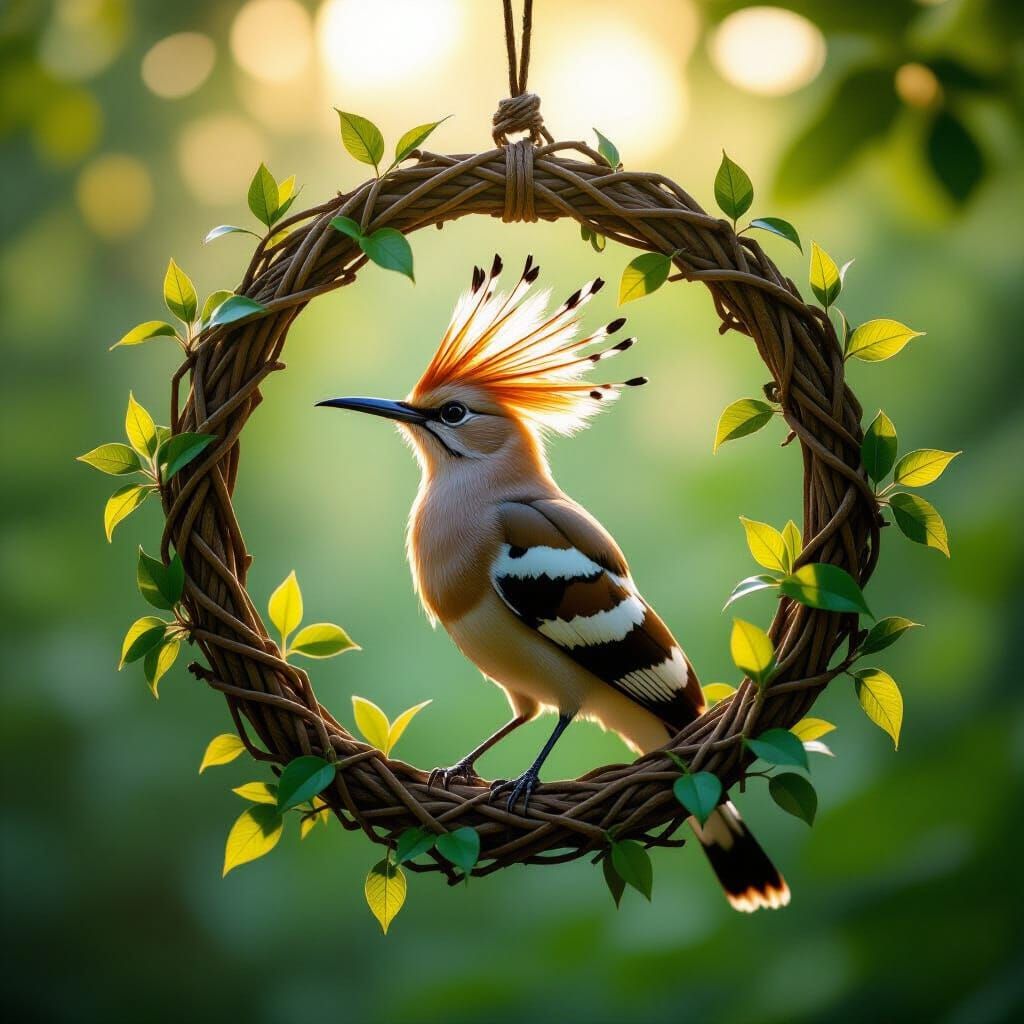 Enchanting Hoopoe Bird Cage Sculpture of Leaves and Branches