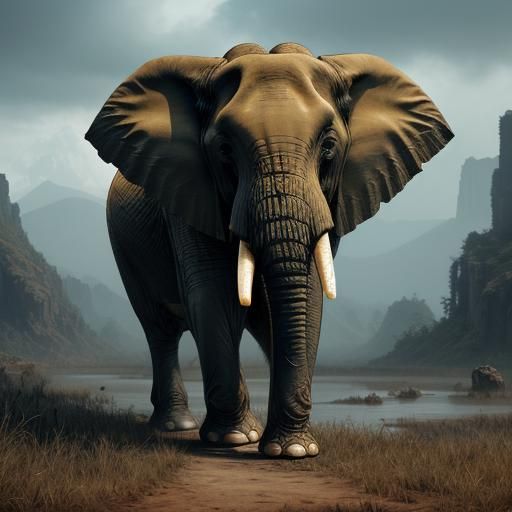 Wild Elephants in Surrealist Landscape, Dali Style