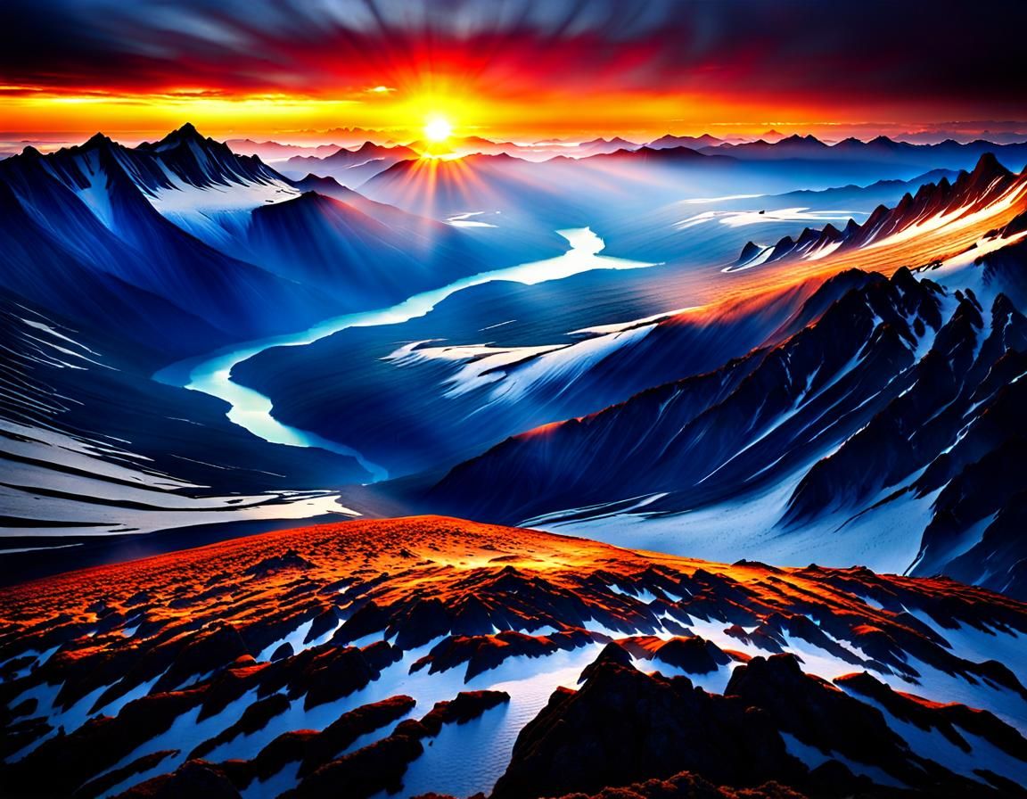 expansive majestic sunrise, deep contrast