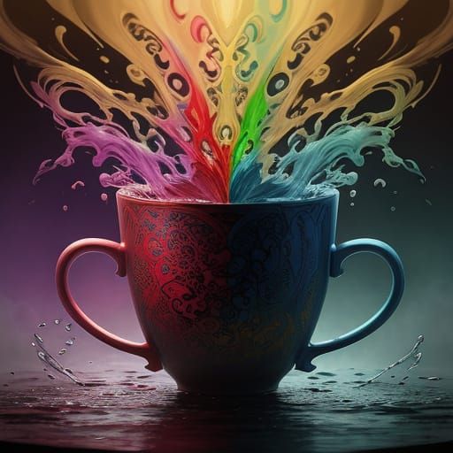Heart Steam Rises From Detailed Coffee Cup Splash Art