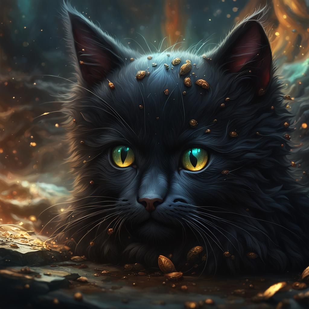 "Magnificent close up of a black cut kitten "